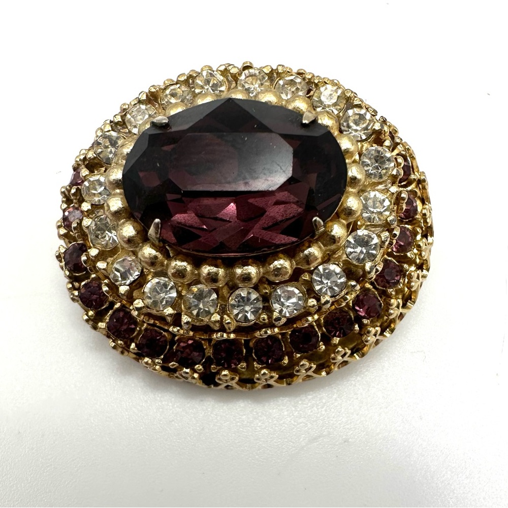 Vintage Coro 3-Tier multi-colored stone lock pin brooch 1 1/2" x 1 1/4"